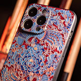 iPhone 16 Pro Max Art Case - 6.7″ Textured TPU - Phoenix Playing with Peony Design